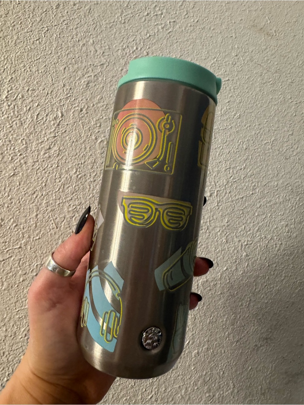 Starbucks Stainless Steel Tumbler with Mint Lid and Colorful Decals